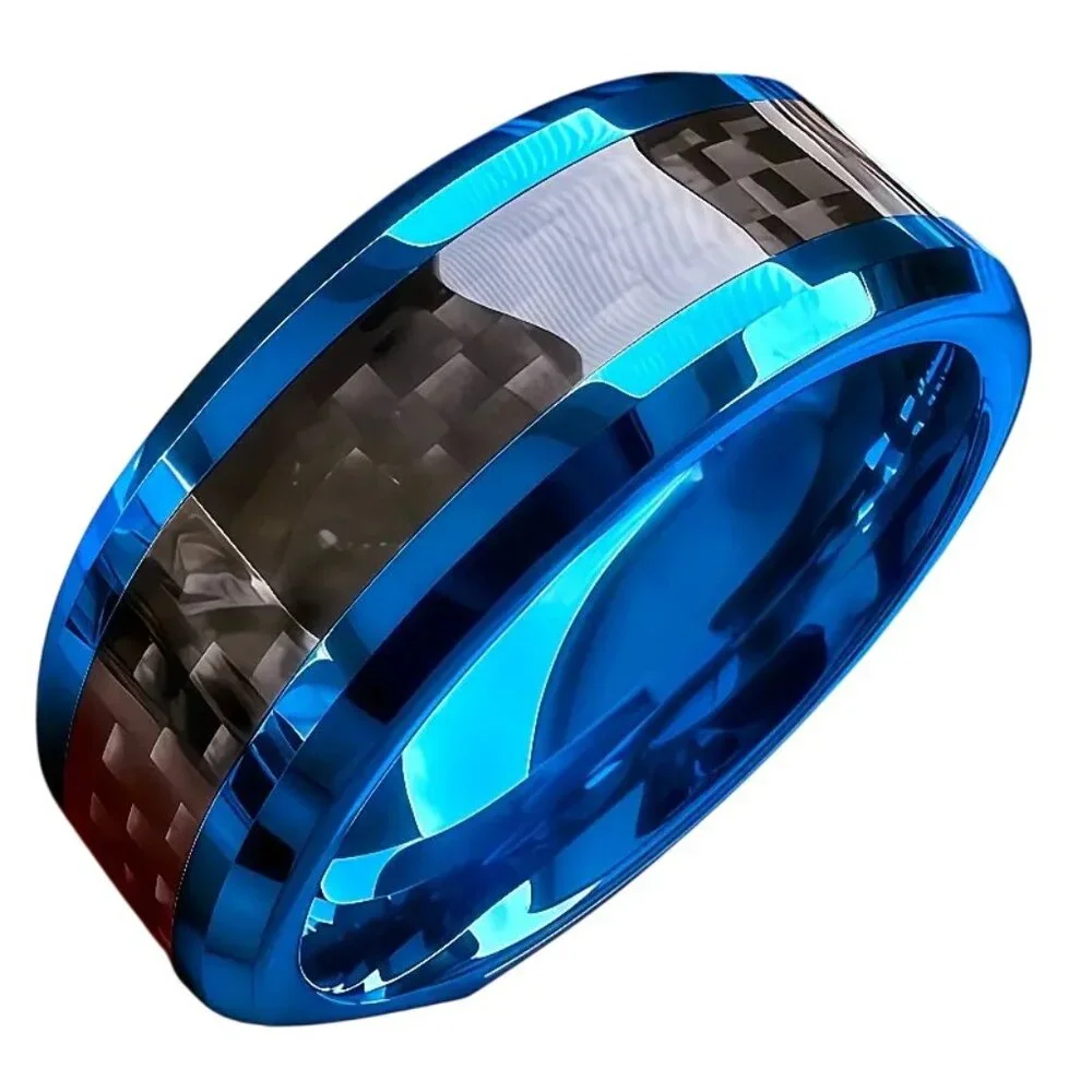 Tungsten Steel Men's Blue &  Black Carbon Fiber Handsome ring SEXY!